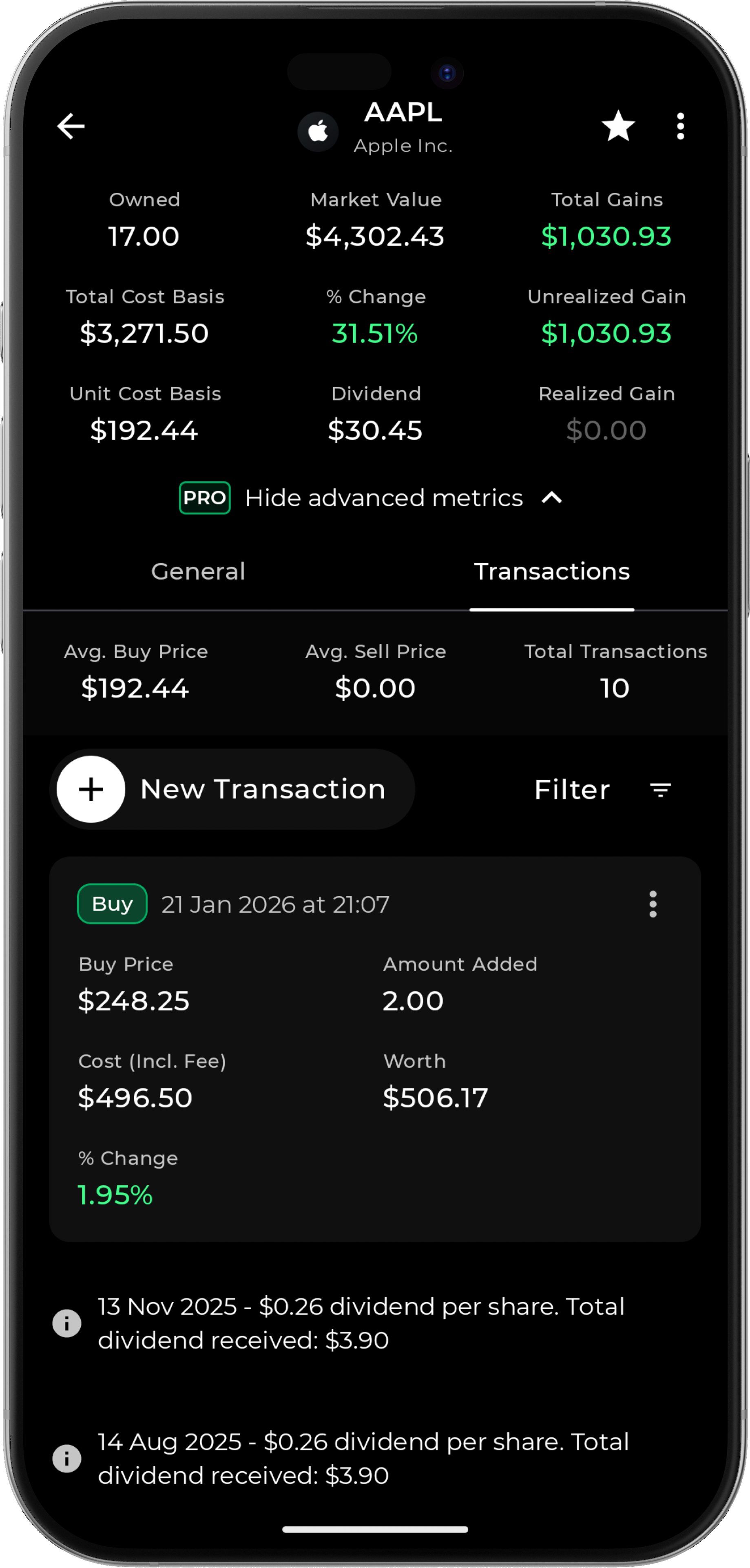 Transaction History